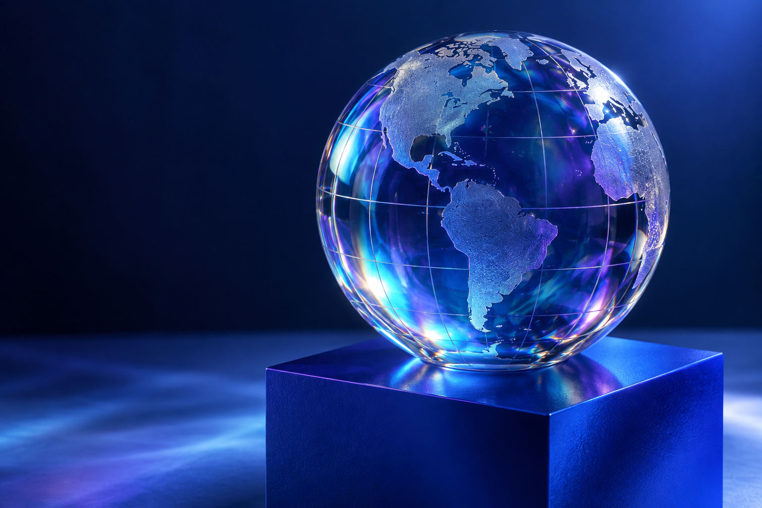 Globo de cristal iluminado en azul y violeta